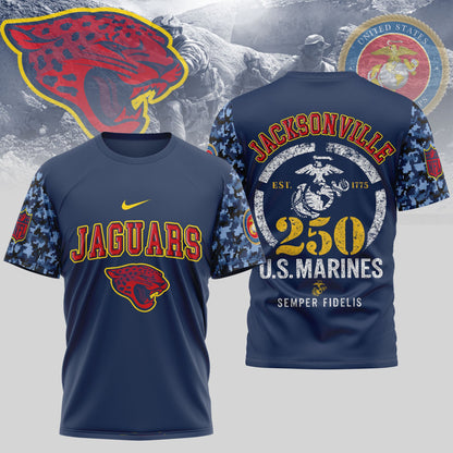 Jacksonville Jaguars NFL T-Shirt – USMC 250th Anniversary Tribute | Blue & Scarlet