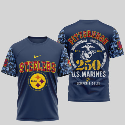 Pittsburgh Steelers x USMC 250th Anniversary T-Shirt – Blue & Scarlet Edition