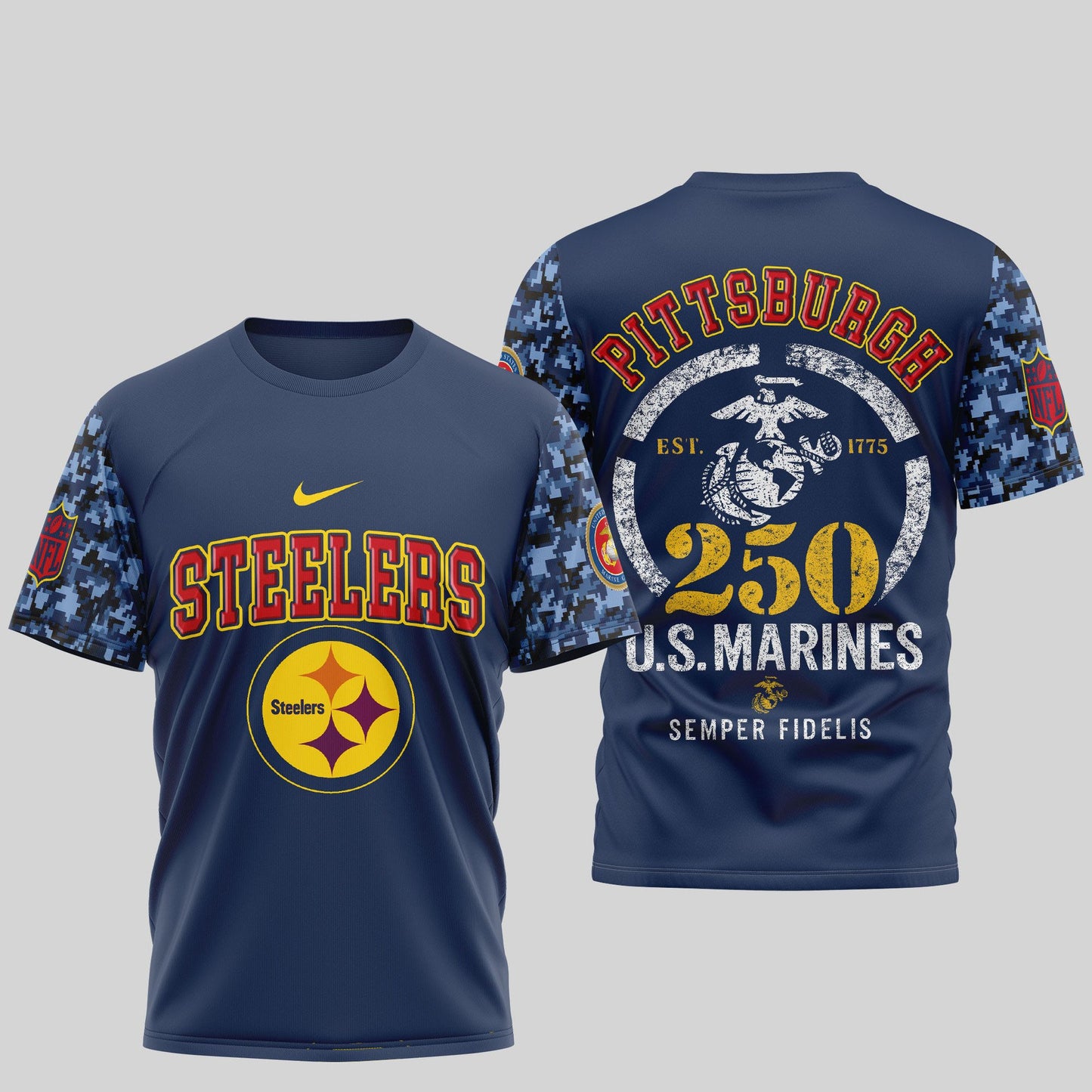 Pittsburgh Steelers x USMC 250th Anniversary T-Shirt – Blue & Scarlet Edition