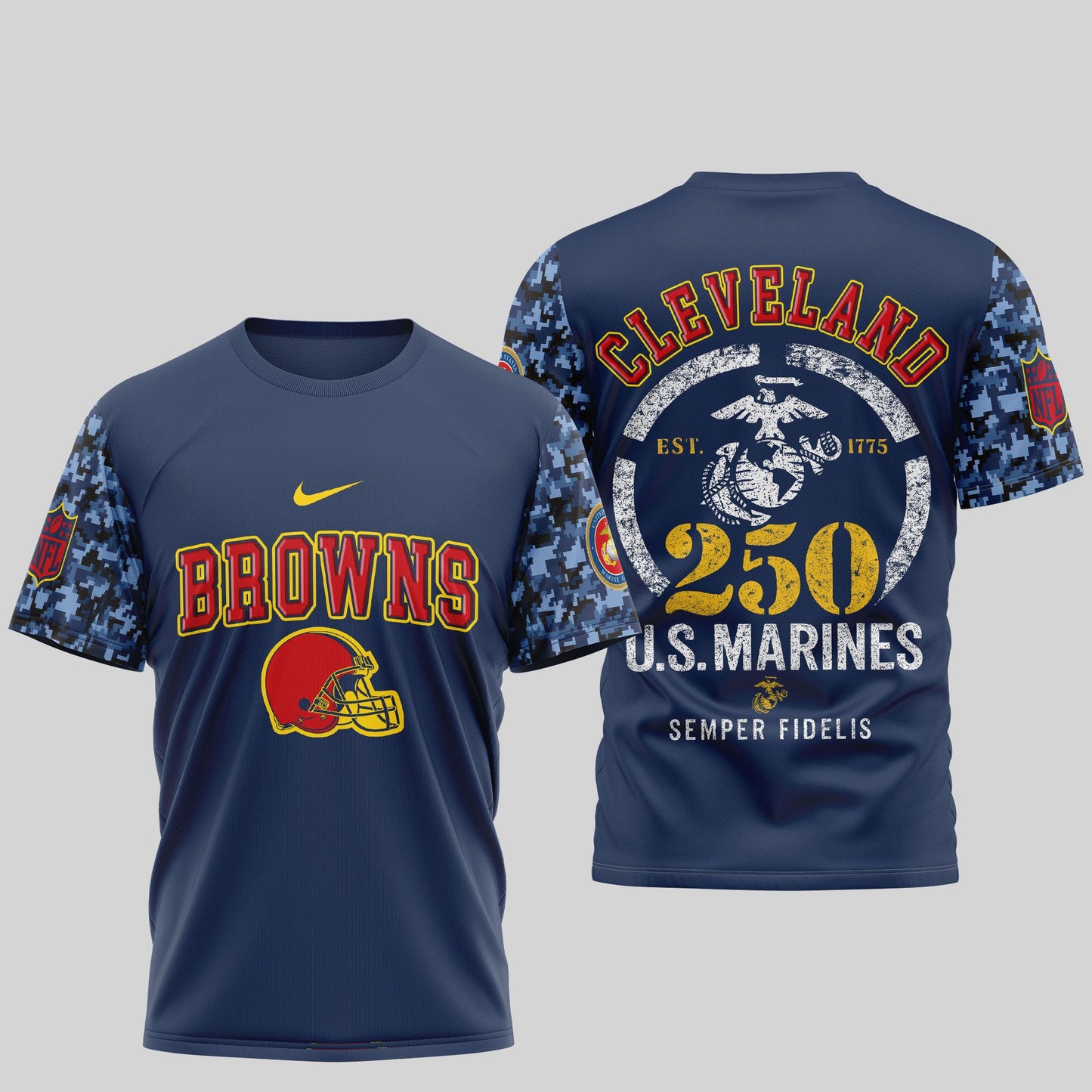Cleveland Browns T-Shirt NFL x USMC 250th Anniversary – Scarlet & Blue Limited Edition
