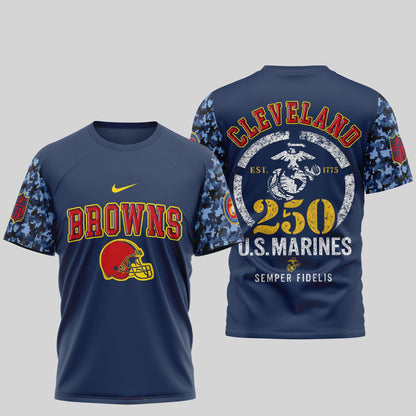 Cleveland Browns T-Shirt NFL x USMC 250th Anniversary – Scarlet & Blue Limited Edition