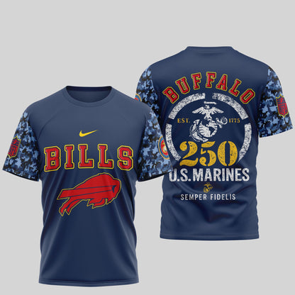 Buffalo Bills NFL T-Shirt | USMC 250th Anniversary Tribute | Blue & Scarlet Limited Edition