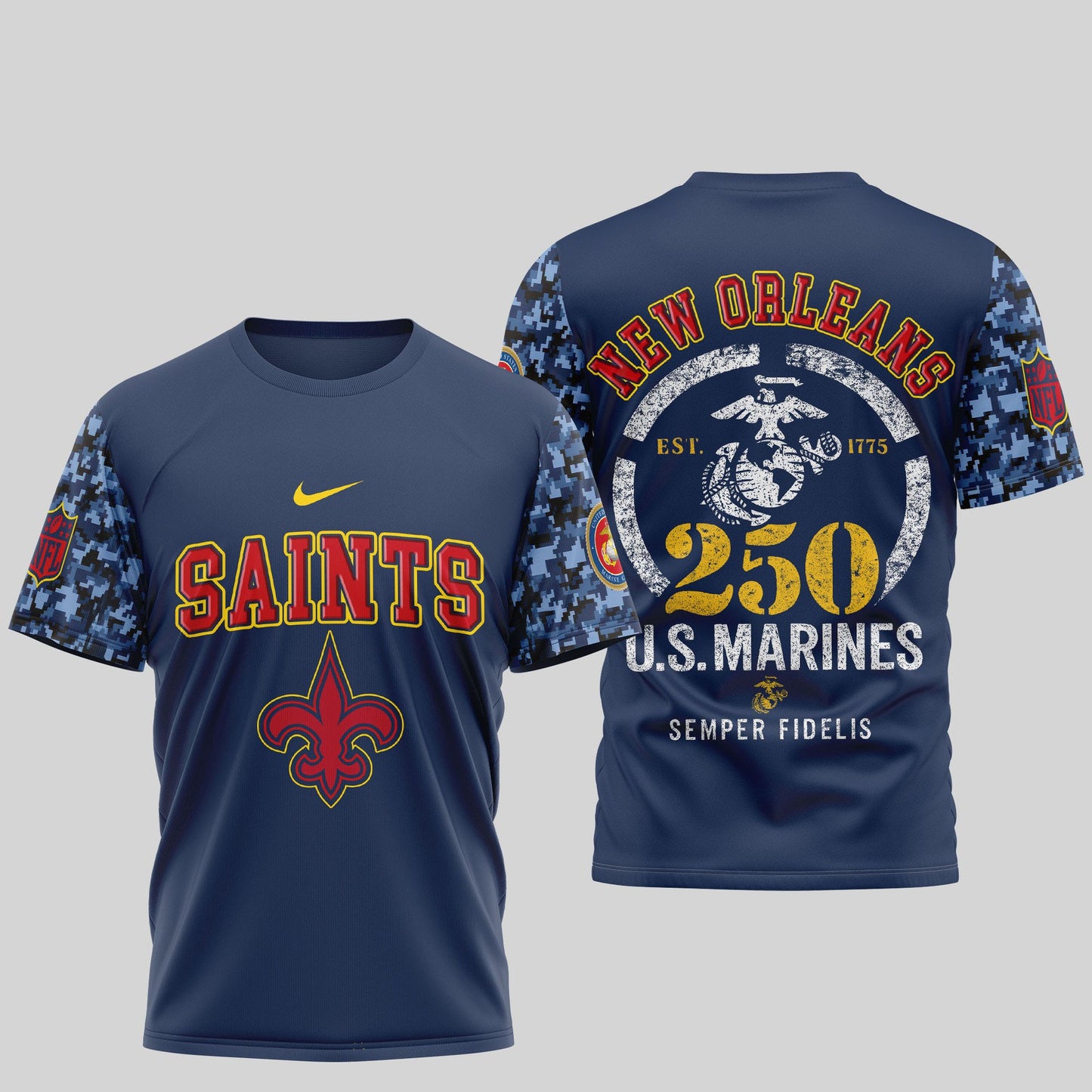 New Orleans Saints x USMC 250th Anniversary T-Shirt – NFL Football Fans Gift