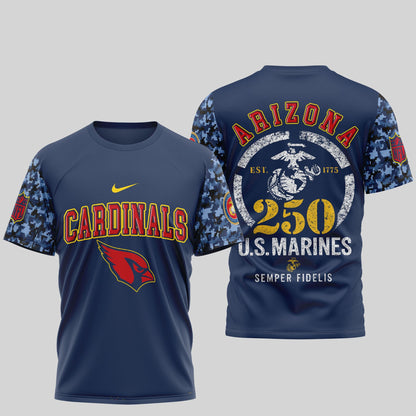 Arizona Cardinals T-Shirt | 250th USMC Anniversary Tribute | NFL Football Fan Tee