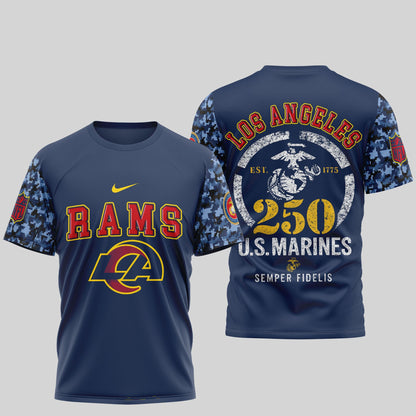 Los Angeles Rams 250th USMC Anniversary T-Shirt | NFL Football Fans Tribute Tee