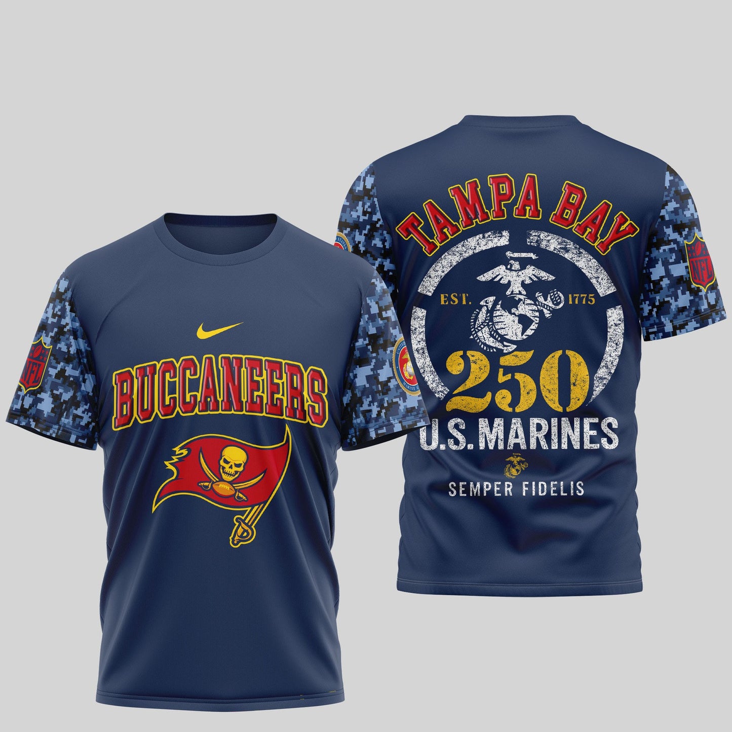Tampa Bay Buccaneers T-Shirt | USMC 250th Anniversary Tribute | NFL Fan Gear