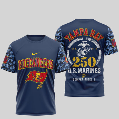 Tampa Bay Buccaneers T-Shirt | USMC 250th Anniversary Tribute | NFL Fan Gear