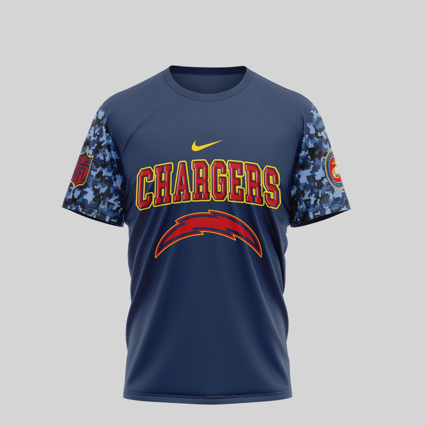 Los Angeles Chargers NFL T-Shirt – 250th U.S. Marines Anniversary Edition | Blue & Scarlet