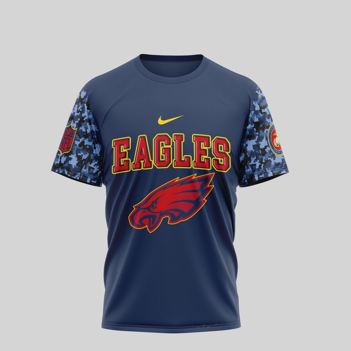 Philadelphia Eagles T-Shirt | USMC 250th Anniversary Tribute | NFL Fan Gear – Blue & Scarle