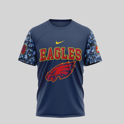 Philadelphia Eagles T-Shirt | USMC 250th Anniversary Tribute | NFL Fan Gear – Blue & Scarle