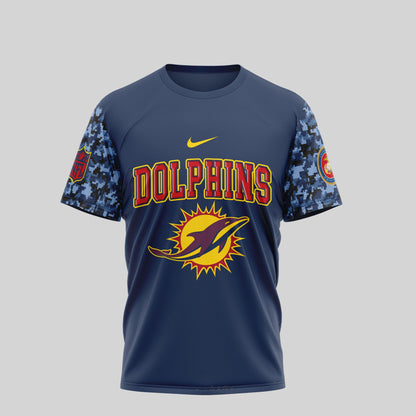Miami Dolphins T-Shirt | USMC 250th Anniversary Tribute | NFL Football Fan Jersey – Blue & Scarlet