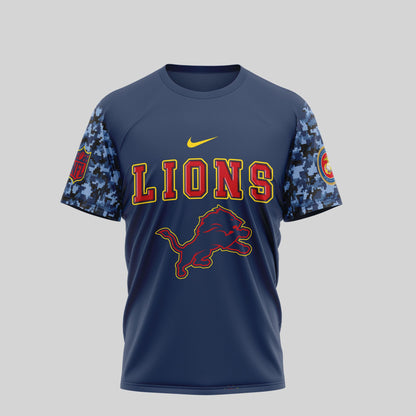 Detroit Lions NFL T-Shirt – USMC 250th Anniversary Tribute | Blue & Scarlet Edition