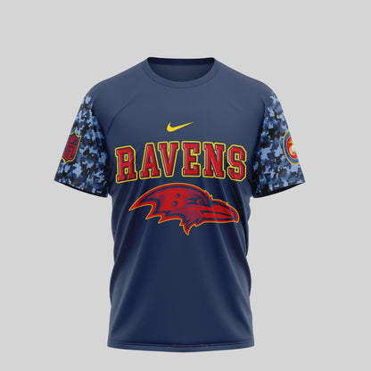 Baltimore Ravens T-Shirt | USMC 250th Anniversary Tribute | NFL Fan Gear | Blue & Scarlet
