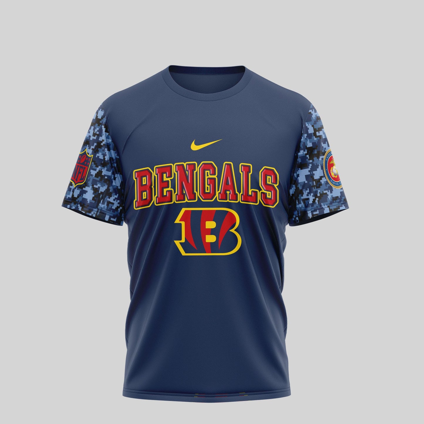 Cincinnati Bengals NFL T-Shirt x USMC 250th Anniversary Tribute | Blue & Scarlet