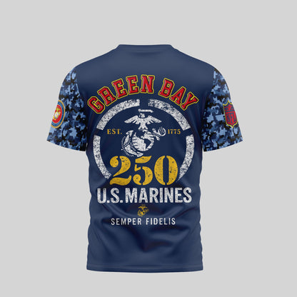 Green Bay Packers x USMC 250th Anniversary T-Shirt – NFL Football Fan Shirt – Blue & Scarlet
