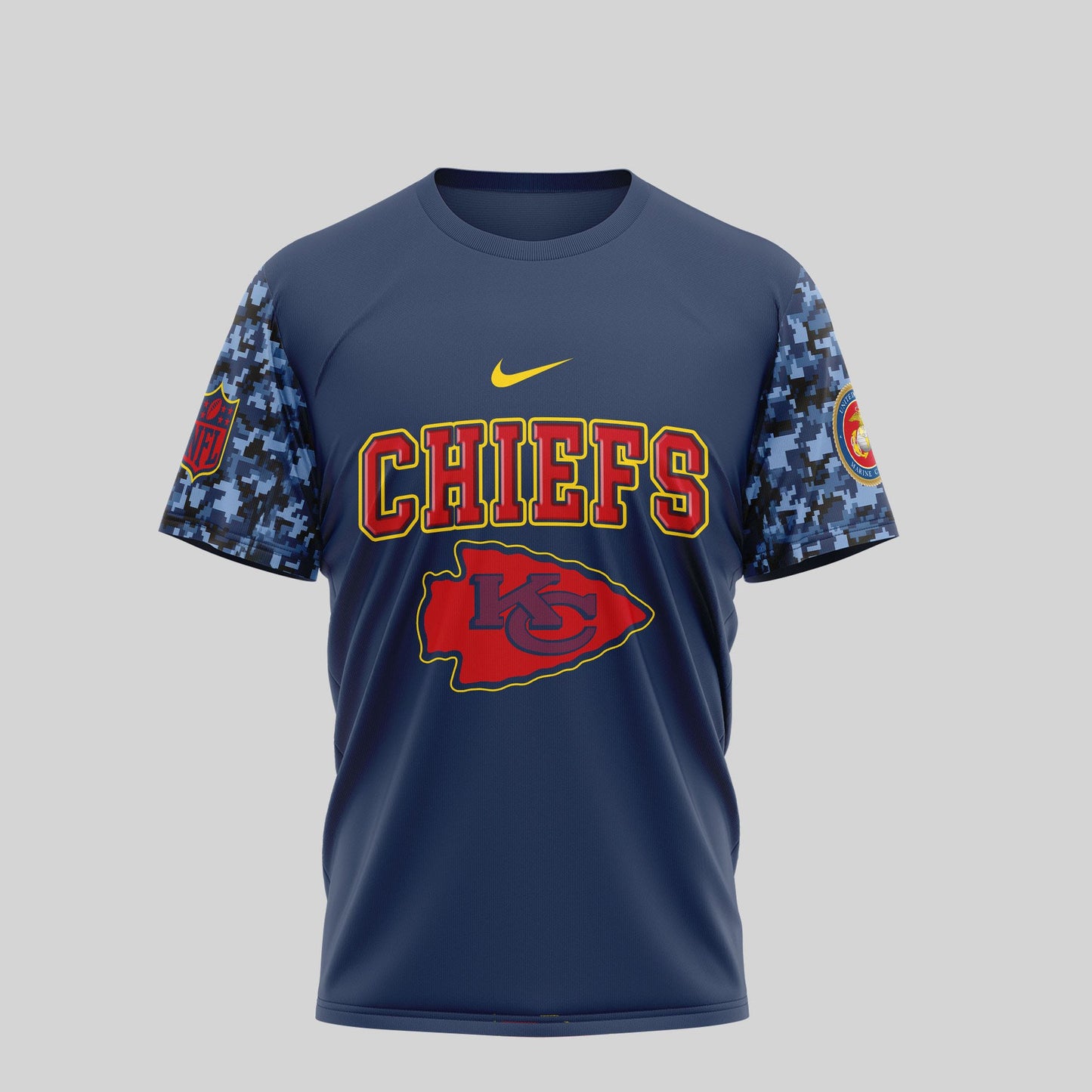 Kansas City Chiefs NFL T-Shirt – USMC 250th Anniversary Tribute | Blue & Scarlet Edition