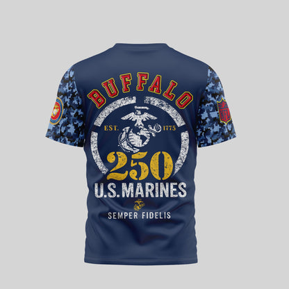 Buffalo Bills NFL T-Shirt | USMC 250th Anniversary Tribute | Blue & Scarlet Limited Edition